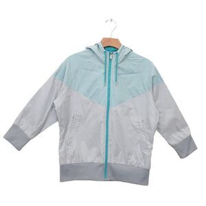 Nike Hooded Jacket Girls Large Gray Green Full Zip Waterproof Long Sleeve